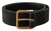 Brown Velvet Gold Tone Logo Metal Waist Buckle Belt