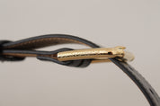 Black Solid Leather Classic Gold Waist Buckle Belt