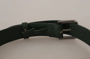 Army Green Leather Logo Metal Waist Buckle Belt