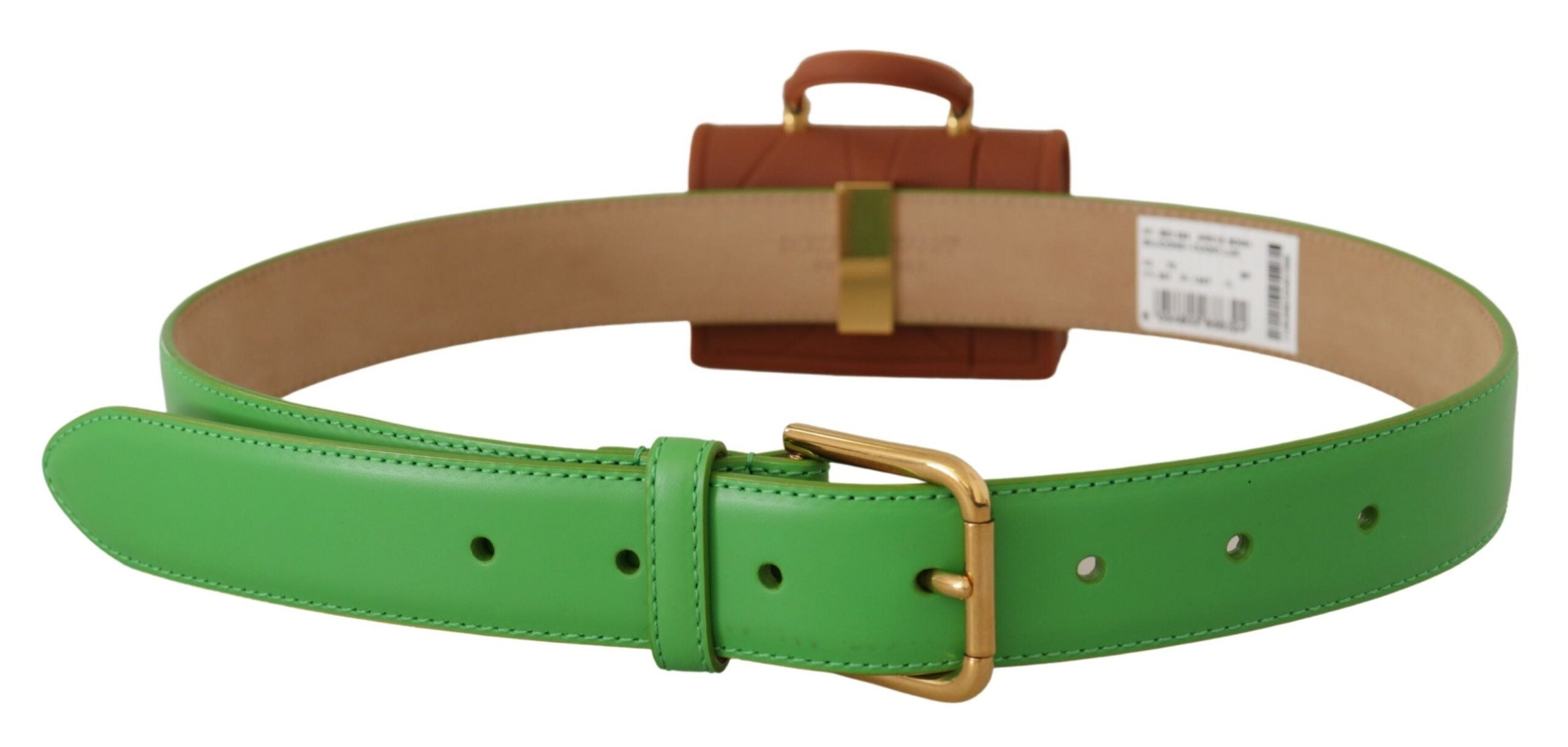 Grön läder Micro Bag med hjärtmotiv, hörlurar och bälte