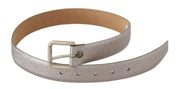 Metallic Silver Leather Metal Waist Buckle Belt
