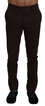 Brown Cotton Tapered Formal Men Pants