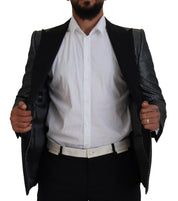 Black Silver Jacquard Slim Fit Jacket Blazer
