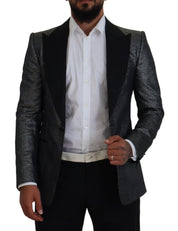 Black Silver Jacquard Slim Fit Jacket Blazer