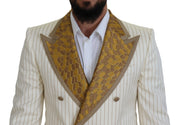 Off White Gold Striped Tuxedo Slim Fit Suit