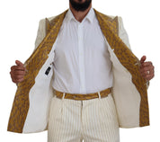 Off White Gold Striped Tuxedo Slim Fit Suit