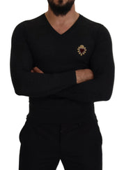 Gray Cashmere V-neck Gold Heart Sweater
