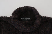 Brown Wool Knit Turtleneck Pullover Sweater