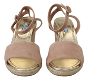 Pink Suede Leather Ankle Strap Sandals