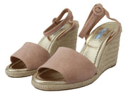 Pink Suede Leather Ankle Strap Sandals