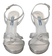 Silver Leather Sandals Ankle Strap Heels Stiletto