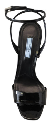 Black Patent Sandals Ankle Strap Heels Leather