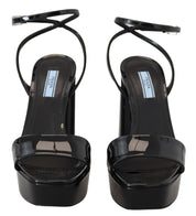Black Patent Sandals Ankle Strap Heels Leather