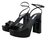 Black Patent Sandals Ankle Strap Heels Leather
