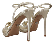 Gold Leather Sandals Ankle Strap Heels Stiletto Sandal