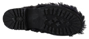 Black Leather Combat Shearling Boots Shoes