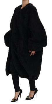 Black Cashmere Blend Faux Fur Coat Jacket