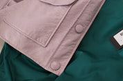 Purple Cotton Button Down Cropped Jacket