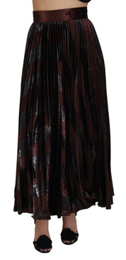 Brown Polyester High Waist A-line Maxi Skirt