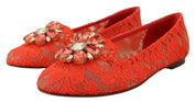 Red Taormina Lace Crystals Ballet Flats Shoes