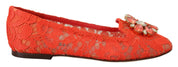 Red Taormina Lace Crystals Ballet Flats Shoes