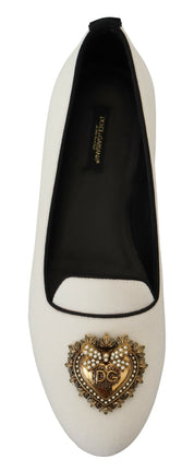 Dolce & Gabbana White Velvet Slip Ons Loafers Flats