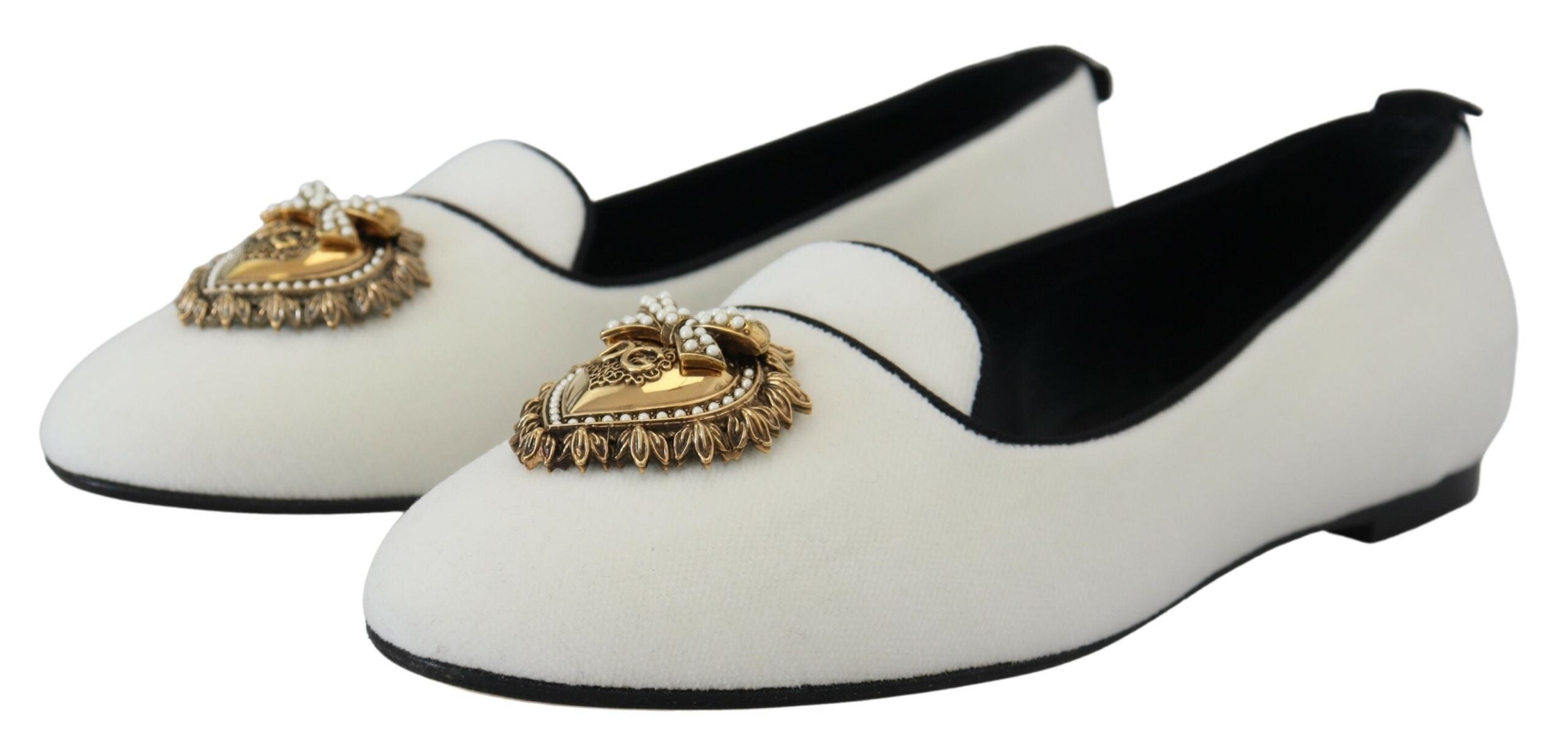 Dolce & Gabbana White Velvet Slip Ons Loafers Flats