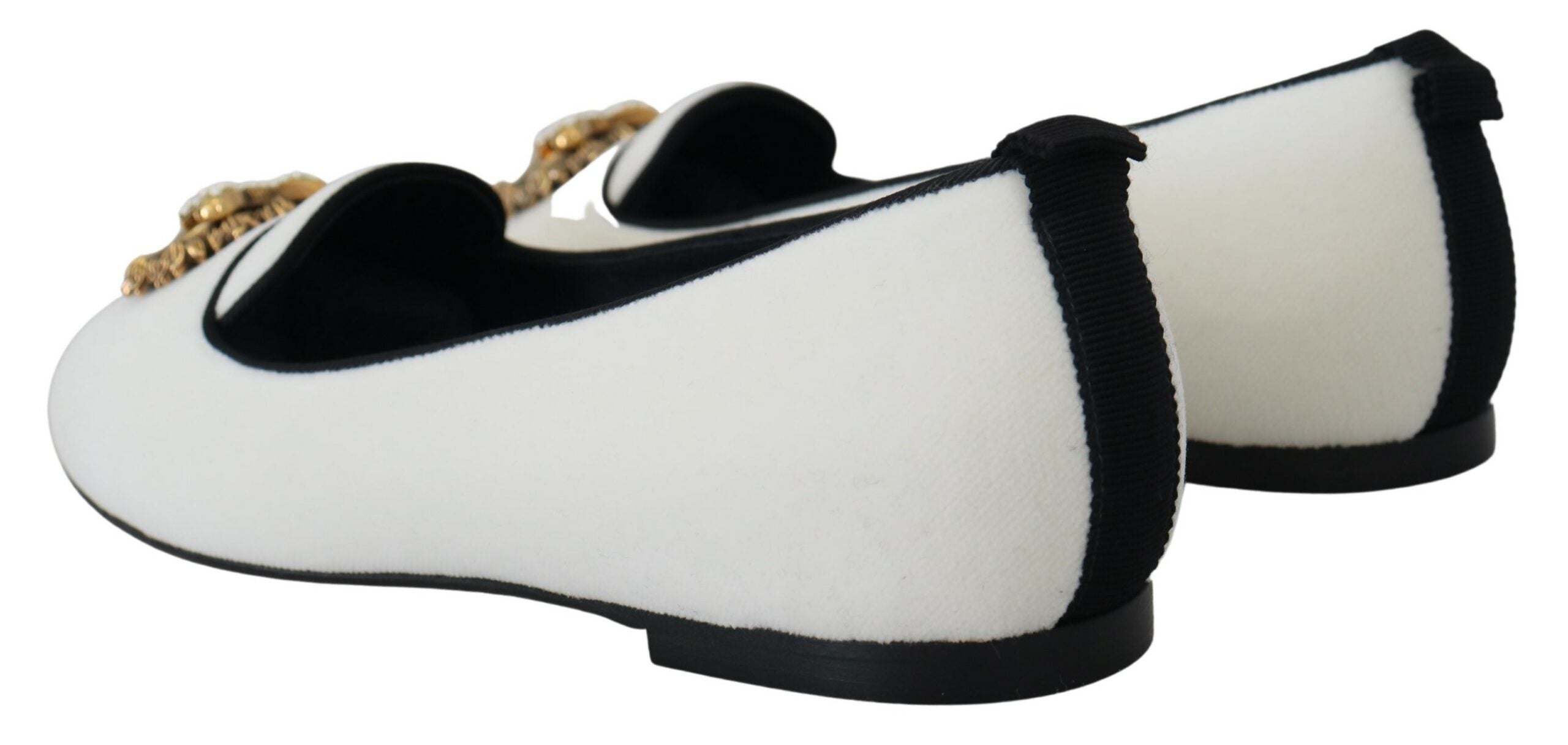 Dolce & Gabbana White Velvet Slip Ons Loafers Flats
