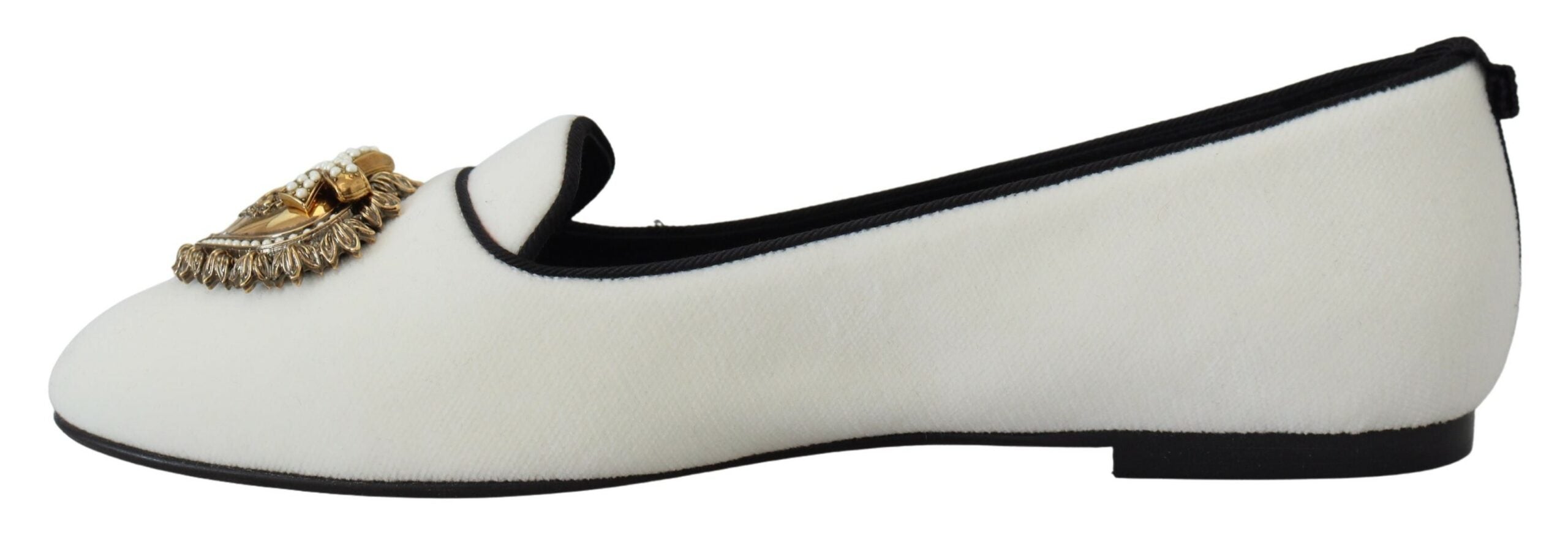 Dolce & Gabbana White Velvet Slip Ons Loafers Flats