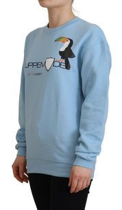 Light Blue Logo Printed Long Sleeves Sweater