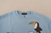 Light Blue Logo Printed Long Sleeves Sweater