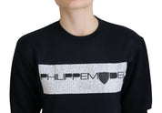 Black Printed Long Sleeves Pullover Sweater