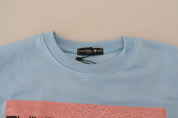Light Blue Logo Printed Long Sleeves Sweater