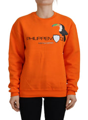 Orange Printed Long Sleeves Pullover Sweater