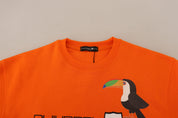 Orange Printed Long Sleeves Pullover Sweater