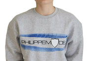 Gray Printed Long Sleeves Pullover Sweater