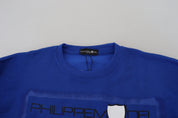 Blue Printed Long Sleeves Pullover Sweater