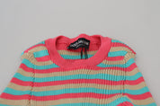 Multicolor Crewneck Pullover Silk Sweater