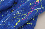 Blue Color Splash Mohair Cardigan  Sweater