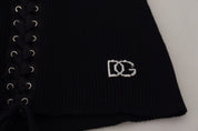 Black Wool Knitted Tie Up Slim Fit Sweater