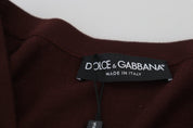 Maroon Wool Knit Deep V-neck Cardigan Sweater