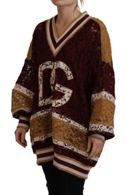 Multicolor Lace V-neck Pullover Sweater