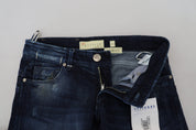 Blue Cotton Low Waist Slim Fit Women Casual Denim Jeans