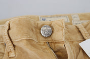 Brown Cotton Corduroy Low Waist Women Casual Jeans