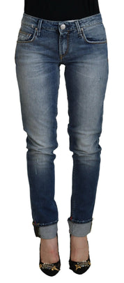 Blue Washed Cotton Low Waist Women Casual Jeans