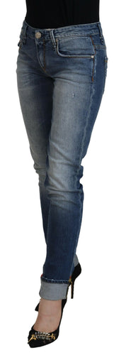 Blue Washed Cotton Low Waist Women Casual Jeans