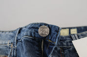 Blue Washed Cotton Low Waist Women Casual Jeans