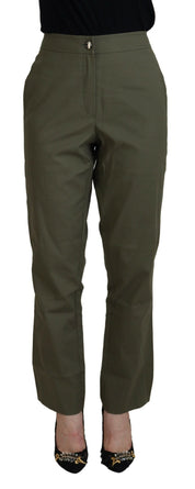 Green Cotton High Waist Women Tapered Pants