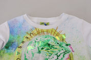 White Graphic Print Long Sleeves Sweater