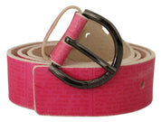 Pink Leather Letter Logo Round Buckle Waist Belt